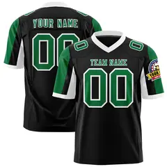 Black Kelly Green-White Color Block Raglan Sleeves Football Jersey