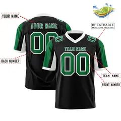 Black Kelly Green-White Color Block Raglan Sleeves Football Jersey 2