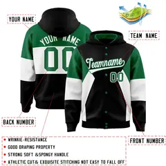 Black Kelly Green-White Color Block Varsity Full-Snap Letterman Jacket Hoodie 4