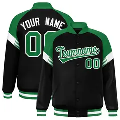 Black Kelly Green-White Color Block Varsity Letterman Jacket 1