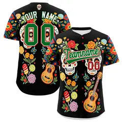 Black Kelly Green White Graffiti Mexican Style Baseball Jersey 1