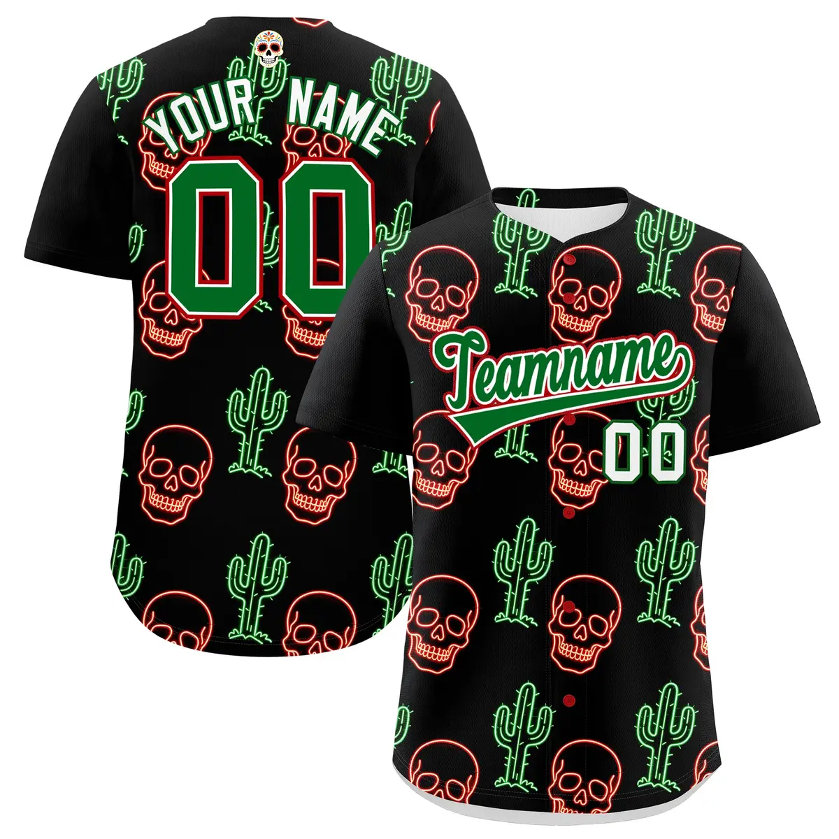 Black Kelly Green White Graffiti Mexican Style Baseball Jersey