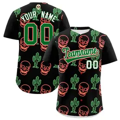 Black Kelly Green White Graffiti Mexican Style Baseball Jersey 1