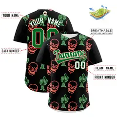 Black Kelly Green White Graffiti Mexican Style Baseball Jersey 3