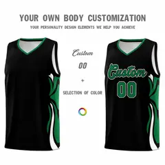 Black Kelly Green White Graffiti Side Curve Basketball Jersey Sets 3