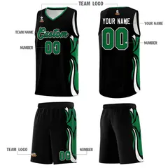 Black Kelly Green White Graffiti Side Curve Basketball Jersey Sets 5
