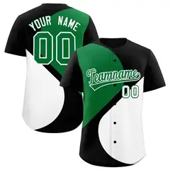 Black Kelly Green-White Half Heart Color Block Baseball Jersey 1