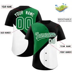 Black Kelly Green-White Half Heart Color Block Baseball Jersey 2