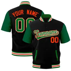 Black Kelly Green White Orange Full-Snap Short Sleeve Varsity Jacket 1