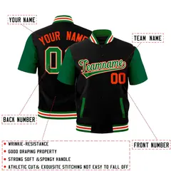Black Kelly Green White Orange Full-Snap Short Sleeve Varsity Jacket 2