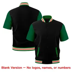 Black Kelly Green White Orange Full-Snap Short Sleeve Varsity Jacket 7