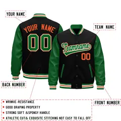Black Kelly Green White Orange Varsity Full-Snap Letterman Jacket 2