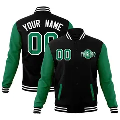 Black Kelly Green White Raglan Letterman Cotton Jacket