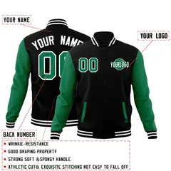 Black Kelly Green White Raglan Letterman Cotton Jacket 2