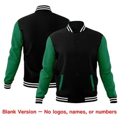 Black Kelly Green White Raglan Letterman Cotton Jacket 6