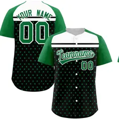 Black Kelly Green-White Raglan Star Print Baseball Jersey