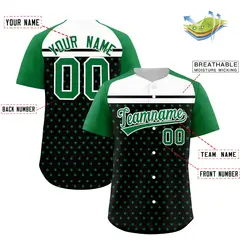 Black Kelly Green-White Raglan Star Print Baseball Jersey 2