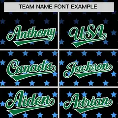 Black Kelly Green-White Raglan Star Print Baseball Jersey 3