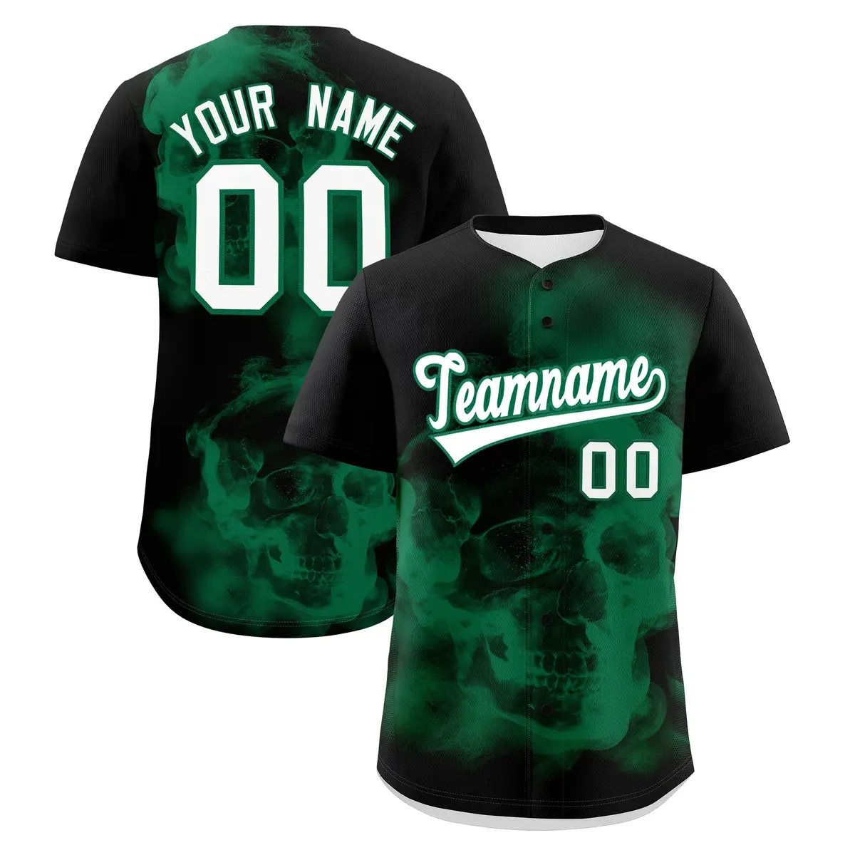 Black Kelly Green White Skeleton Graffiti Baseball Jersey
