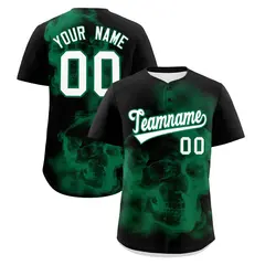 Black Kelly Green White Skeleton Graffiti Baseball Jersey