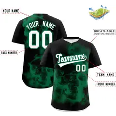 Black Kelly Green White Skeleton Graffiti Baseball Jersey 2