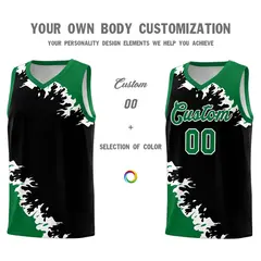 Black Kelly Green-White Sparkle Pattern Basketball Kits 3