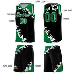 Black Kelly Green-White Sparkle Pattern Basketball Kits 5