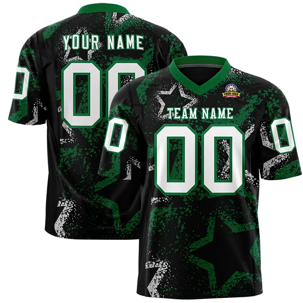 Black Kelly Green-White Star Graffiti Pattern Football Jersey