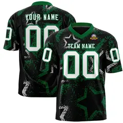 Black Kelly Green-White Star Graffiti Pattern Football Jersey