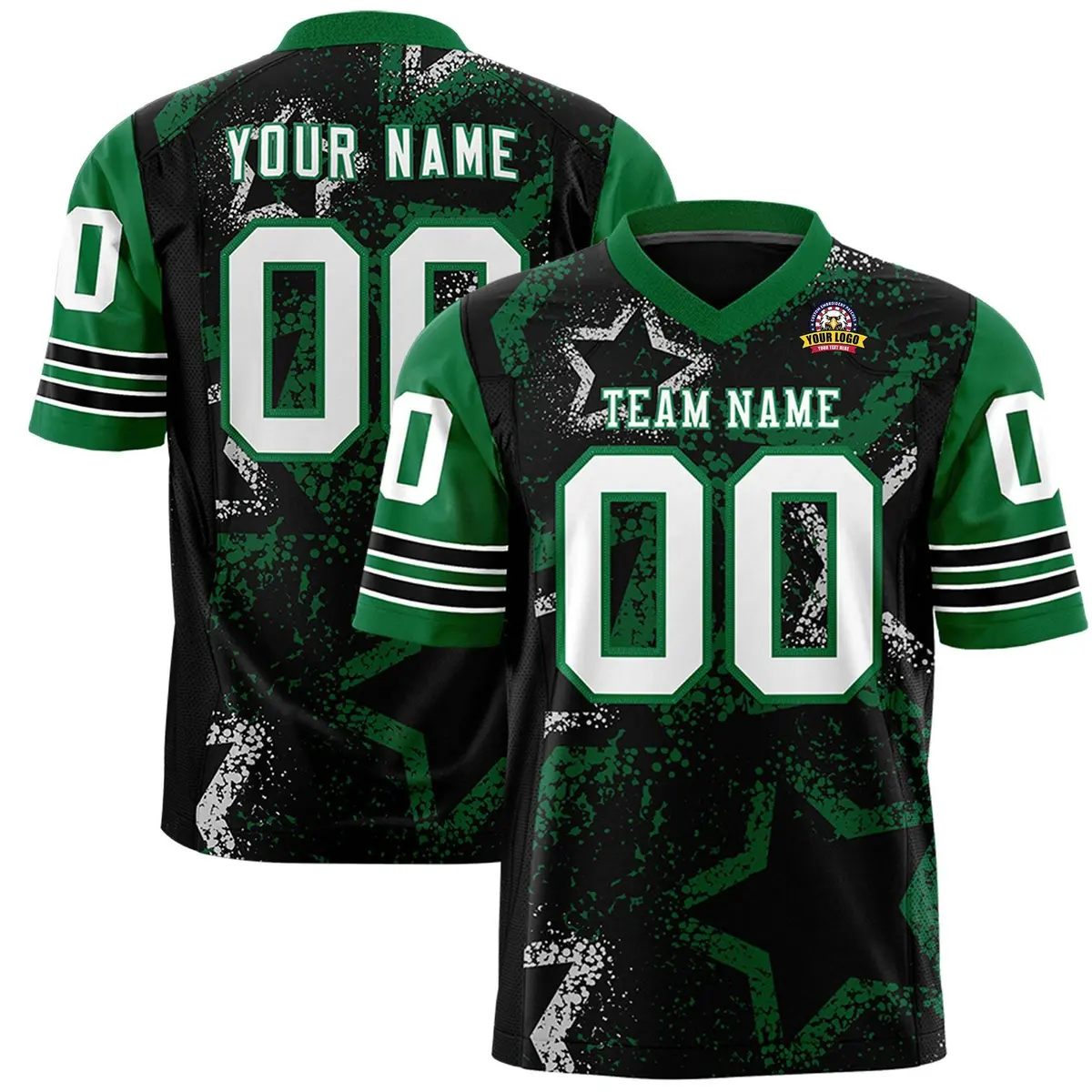 Black Kelly Green-White Star Pattern Football Jersey