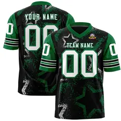 Black Kelly Green-White Star Pattern Football Jersey