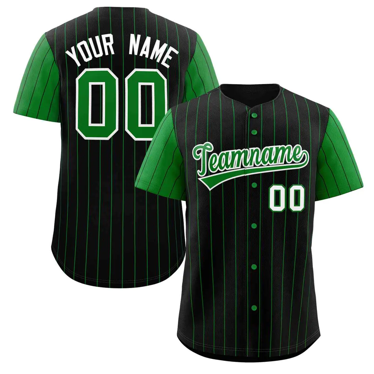 Black Kelly Green-White Stripe Raglan Baseball Jersey