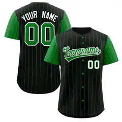 Black Kelly Green-White Stripe Raglan Baseball Jersey 1