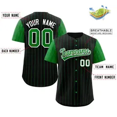 Black Kelly Green-White Stripe Raglan Baseball Jersey 2