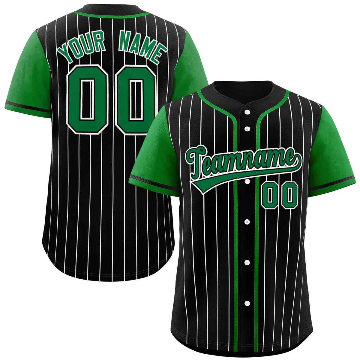 Black Kelly Green-White Stripe Raglan Baseball Jersey