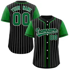 Black Kelly Green-White Stripe Raglan Baseball Jersey