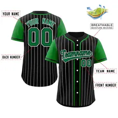 Black Kelly Green-White Stripe Raglan Baseball Jersey 2