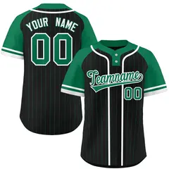 Black Kelly Green-White Stripe Raglan Two-Button Softball Jersey