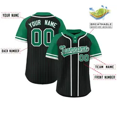 Black Kelly Green-White Stripe Raglan Two-Button Softball Jersey 2
