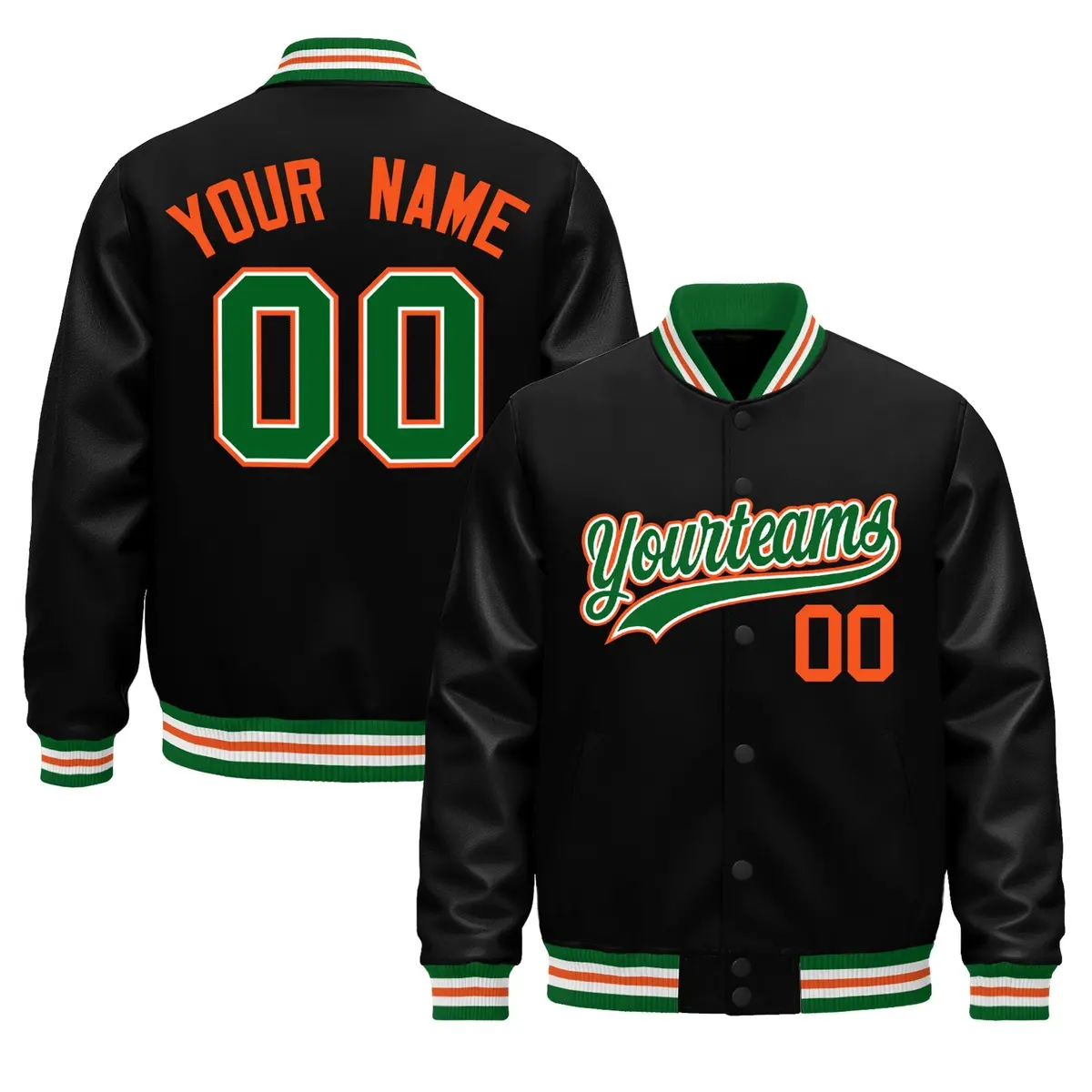 Black Kelly Green White Varsity Jacket Faux Leather Sleeves