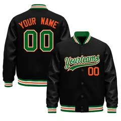 Black Kelly Green White Varsity Jacket Faux Leather Sleeves 1
