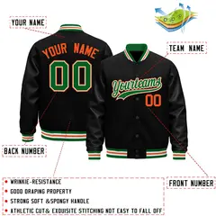 Black Kelly Green White Varsity Jacket Faux Leather Sleeves 2