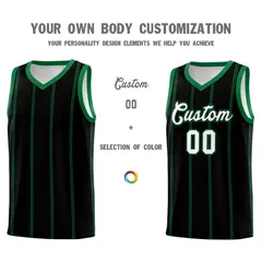 Black Kelly Green White Vertical Stripes Basketball Jersey Set 3