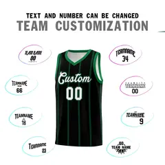 Black Kelly Green White Vertical Stripes Basketball Jersey Set 4