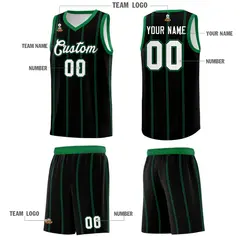 Black Kelly Green White Vertical Stripes Basketball Jersey Set 5