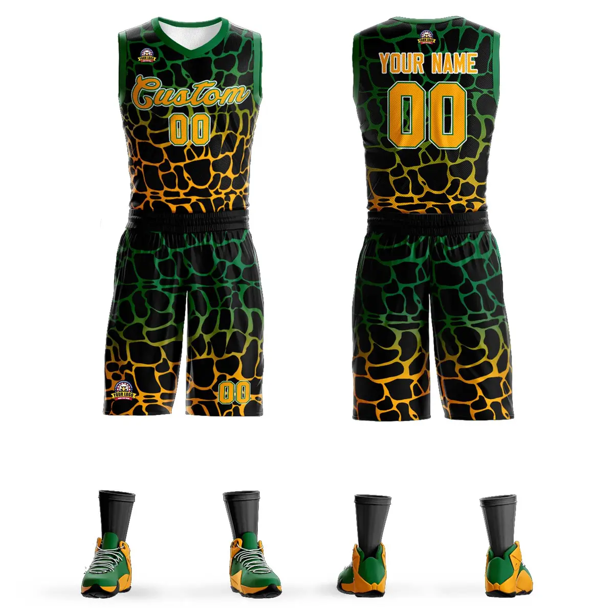 Black Kelly Green-Yellow Spotted Graffiti Basketball Jersey