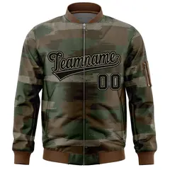 Black Khaki Camo Full-Zip Varsity Letterman Bomber Jacket 3