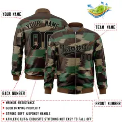 Black Khaki Camo Full-Zip Varsity Letterman Bomber Jacket 2
