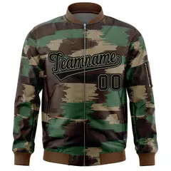 Black Khaki Camo Full-Zip Varsity Letterman Bomber Jacket 3