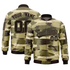 Black Khaki Camo Full-Zip Varsity Letterman Bomber Jacket